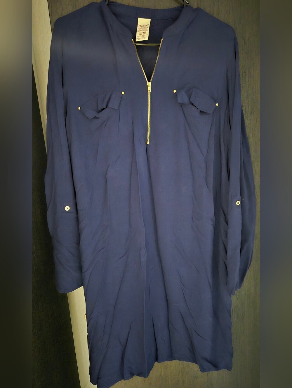 Faded Glory Navy Blue Long Sleeve Zip Front Dress